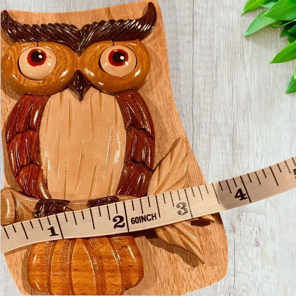 Owl Wood Puzzle Trinket Jewelry Box